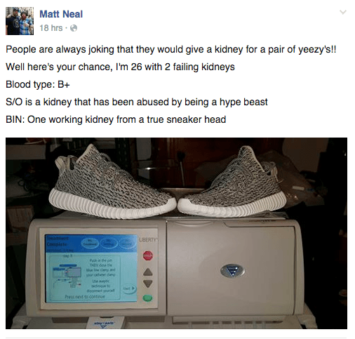 26-åring vill byta sina Yeezy Boost 350 – mot en ny njure