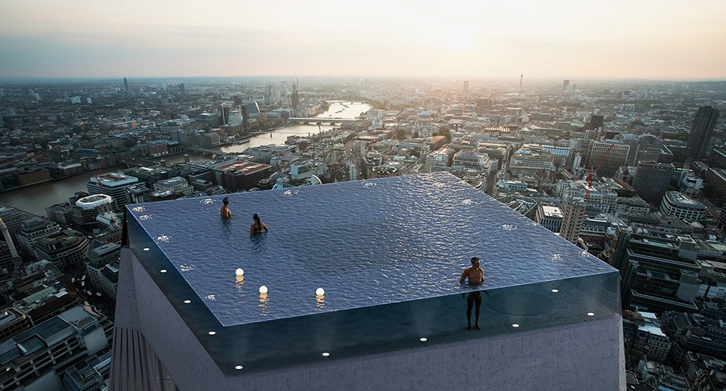 Infinity pool med utsikt över London.