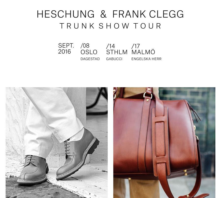 Heschung och Frank Clegg kommer till Skandinavien på Trunk Show-turné